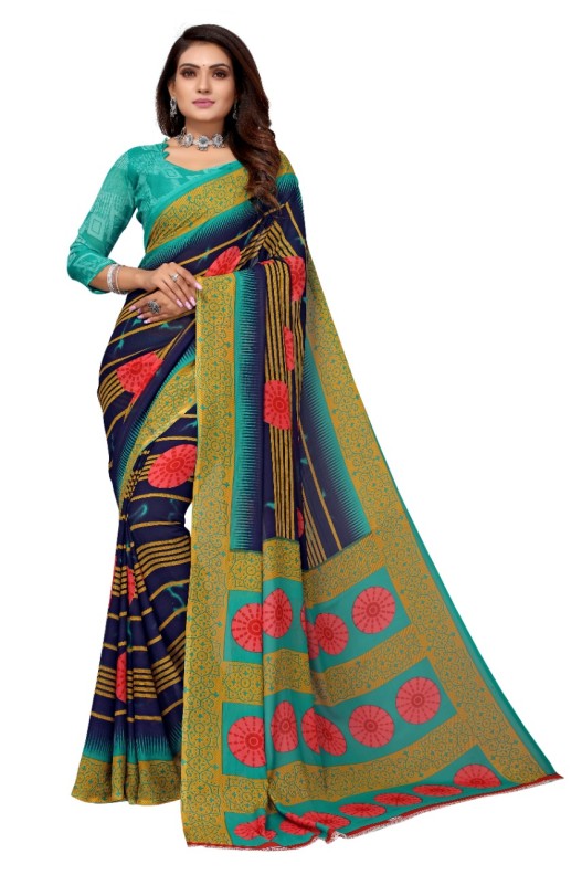 Fancy Georgette Printed Saree With blouse